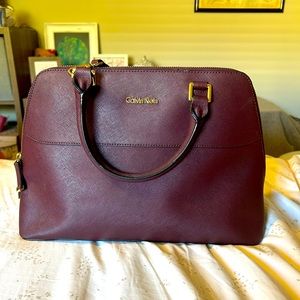 Calvin Klein Merlot satchel leather handbag with long strap